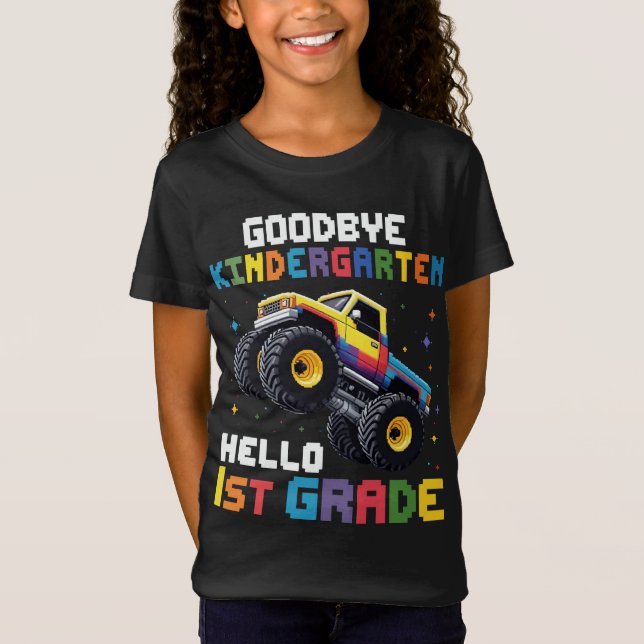 Adjö Kindergarten Monster Lastbil Studenten T Shirt (Framsida)