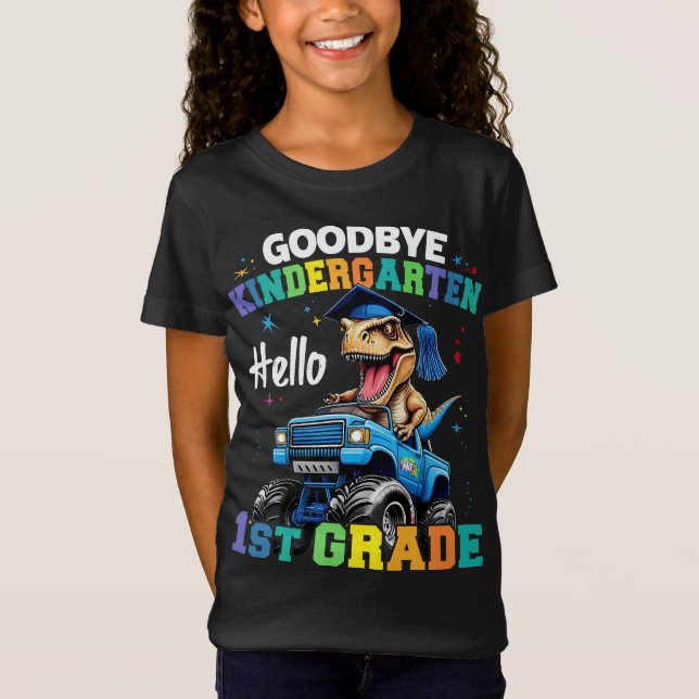 Adjö Kindergarten Monster Lastbil Trex Studenten T Shirt (Framsida)
