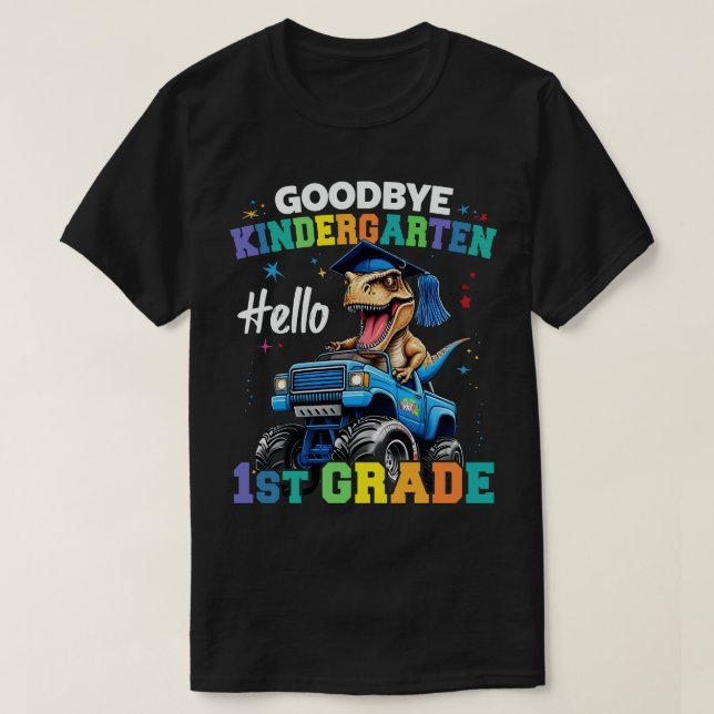 Adjö Kindergarten Monster Lastbil Trex Studenten T Shirt (Design framsida)