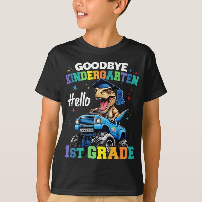 Adjö Kindergarten Monster Lastbil Trex Studenten T Shirt (Framsida)