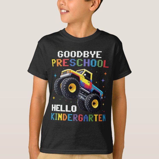 Adjö Preschool Monster Lastbil T rex Studenten Shirt (Framsida)
