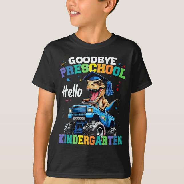 Adjö Preschool Monster Lastbil T rex Studenten Shirt (Framsida)