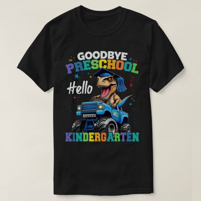 Adjö Preschool Monster Lastbil T rex Studenten Shirt (Design framsida)