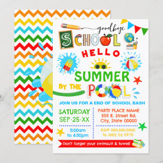 Adjö School Hej Summer Bassäng Bash Inbjudningar