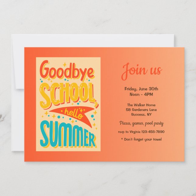 Adjö School Hej Summer Inbjudningar (Framsida)