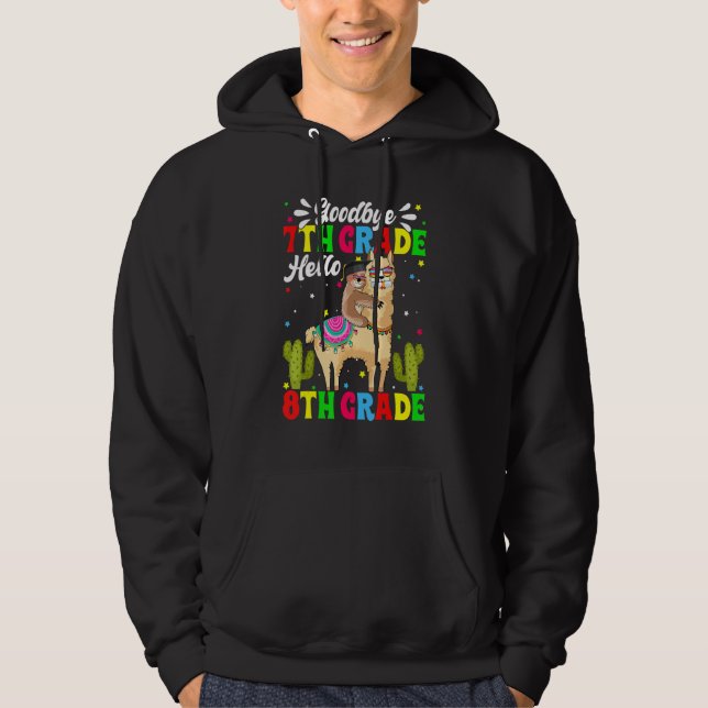 Adjö sjunde Klass Hej åttonde Klass Llama Sloth Hoodie (Framsida)