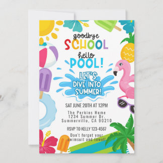 Adjö, skola, Hej Bassäng sommarinbjudan Inbjudningar