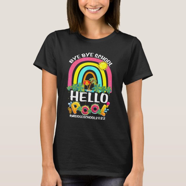 Adjö Skolan Hej Bassäng Mitten i Lycklig förra dag T Shirt (Framsida)