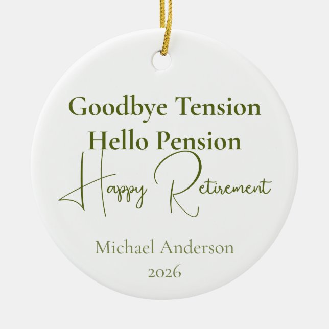 Adjö Spänning Hej Pension Present för Pensionärer Julgransprydnad Keramik (Framsidan)