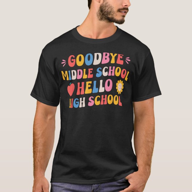 Adjö till Mitten School Hej High School Groovy Gra T Shirt (Framsida)