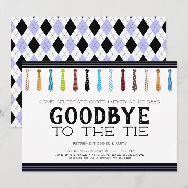 Adjö till Tie Pension Inbjudningar (Fram/baksida)