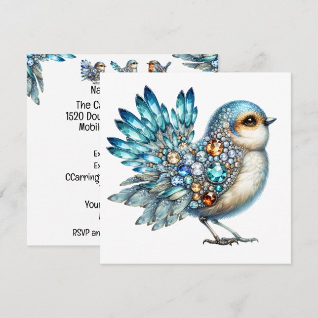 Ädla Bling Fåglar Tema Inbjudan (Fram/baksida)