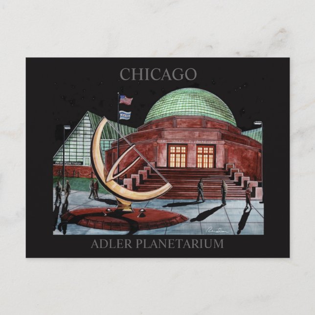 Adler Planetarium Postcard Randsom Art Chicago Vykort (Framsida)