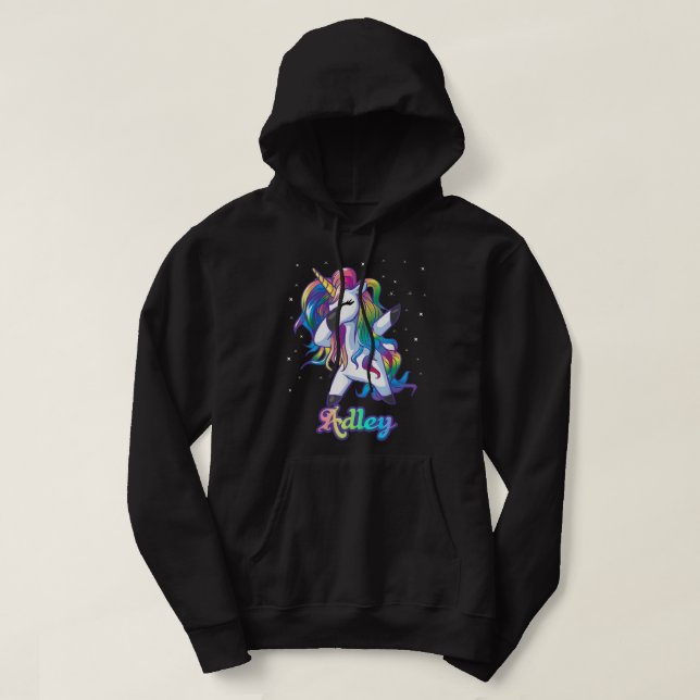 ADLEY Namn Personlig Anpassningsbar Rainbow Unicor Hoodie (Design framsida)