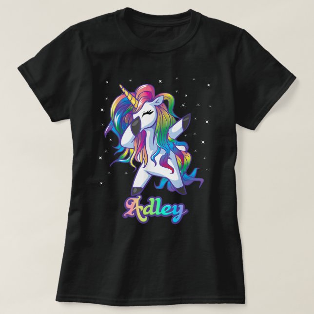 ADLEY Namn Personlig Anpassningsbar Rainbow Unicor T Shirt (Design framsida)