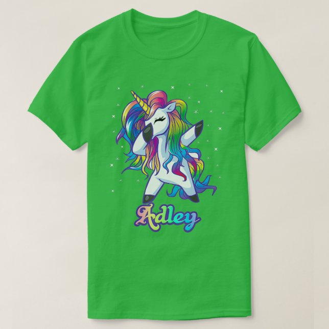 ADLEY Namn Personlig Anpassningsbar Rainbow Unicor T Shirt (Design framsida)