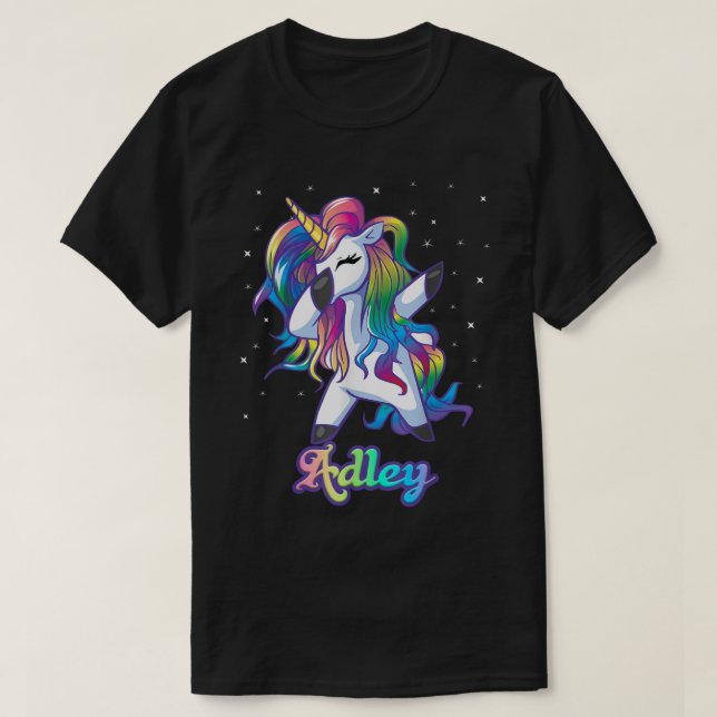 ADLEY Namn Personlig Anpassningsbar Rainbow Unicor T Shirt (Design framsida)