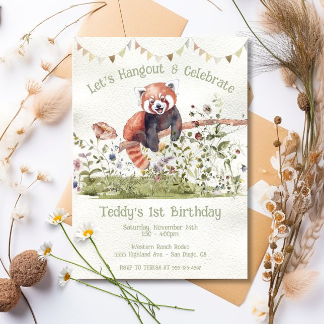 Adlig Baby Red Panda Bear 1:a födelsedagen Party i Inbjudningar (Skapare uppladdad)