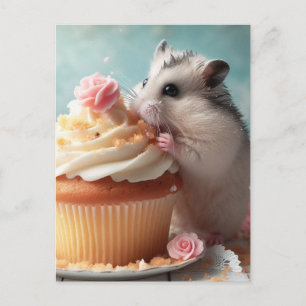 Adlig hamster äter cuptårta vykort