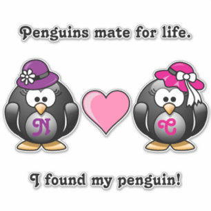 Adlig Lesbisk Penguins Two Brides Heart Hats Klistermärken