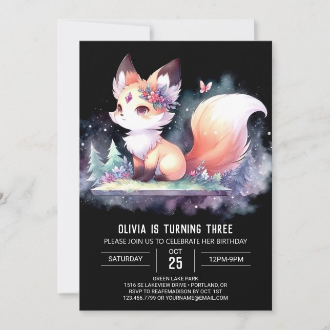 Adlig Majestic Fox Birthday digital Inbjudningar (Framsida)