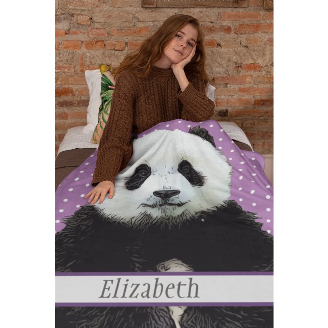 Adlig Panda Bear Lila Namn Kids Animal Fleecefilt (Adorable panda bear personalized cozy blanket)