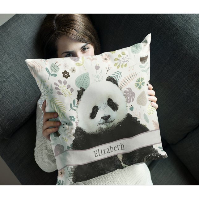 Adlig Panda Bear Teal Namn Kids Animal Kudde (Panda Bear Throw Pillow)