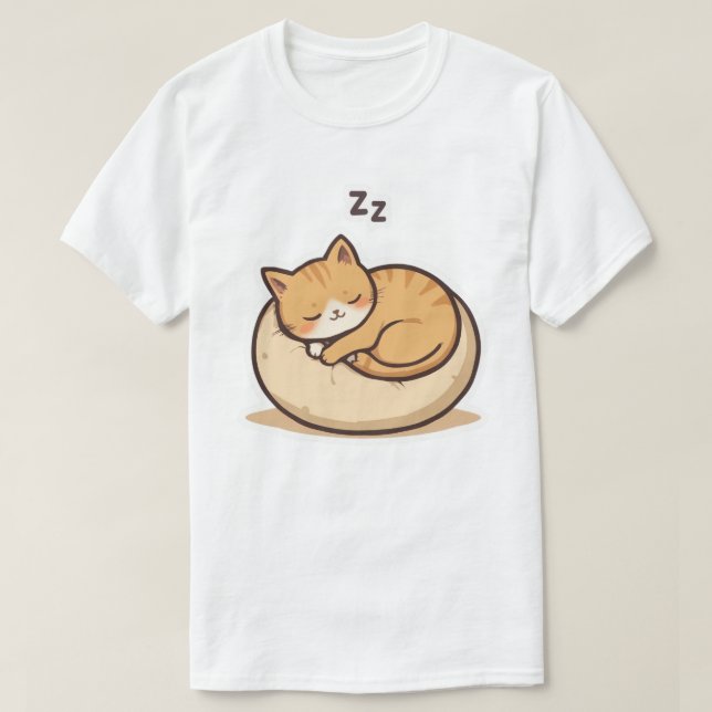Adlig sovande katt - Cute Tecknad Kattunge på Mysi T Shirt (Design framsida)