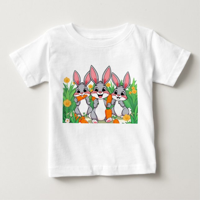 Adlig Tecknad Kaniner Eating Carrots T-Shirt (Framsida)