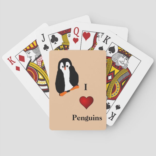 Adlig Tecknad Penguin I Heart Penguins Orange Casinokort (Baksidan)