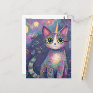 Adlig Unicorn Kattunge Fantasy Art Vykort