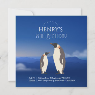 Adlig vattenfärg Penguin Arktiska födelsedag Inbjudningar