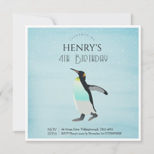 Adlig vattenfärg Penguin Arktiska födelsedag Inbjudningar