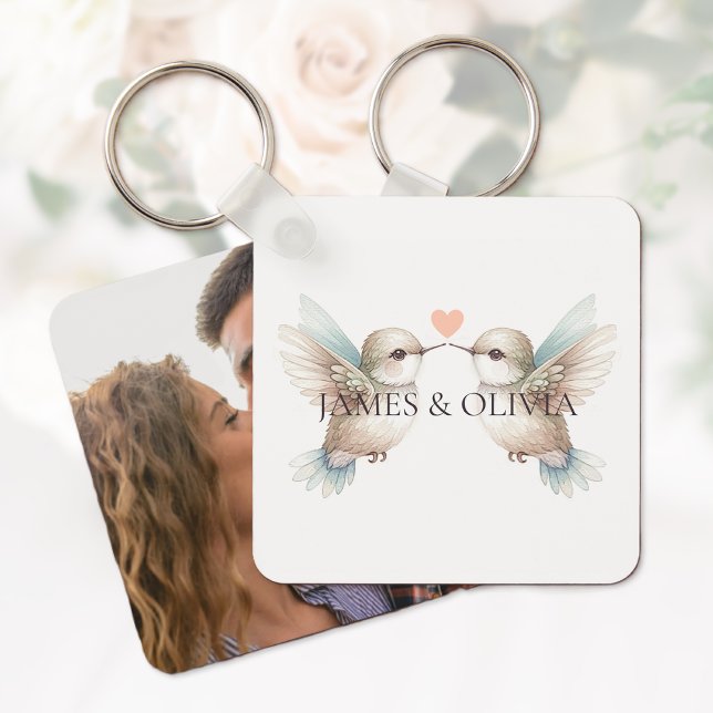 Adliga Hummingbird Lägg till bild Namn Keychain Nyckelring (Adorable Hummingbirds Add Photo Name Keychain)
