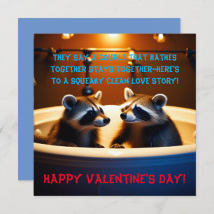 Admatoriska Raccoons i Bathtub Roligt Valentine Da Julkort