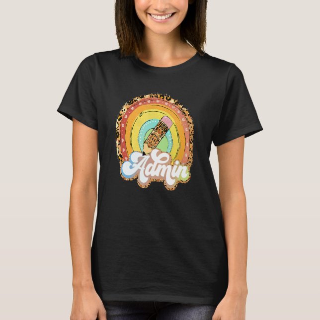 Admin Leopard Regnbåge Penna Tillbaka Till Skolan  T Shirt (Framsida)