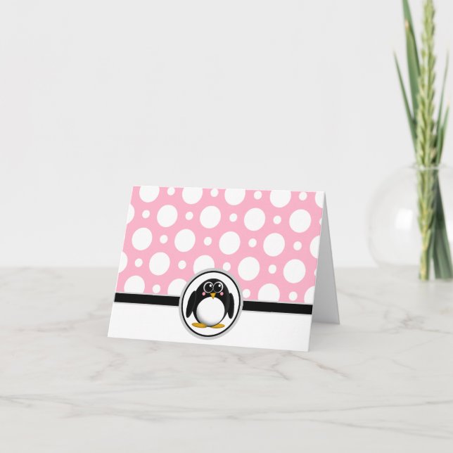 Admin Penguin anpassningsbar Rosa Polka-prickkort Tack Kort (Framsida)