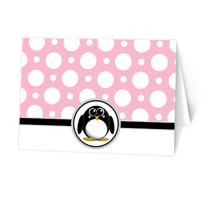Admin Penguin anpassningsbar Rosa Polka-prickkort Tack Kort (Skapare uppladdad)
