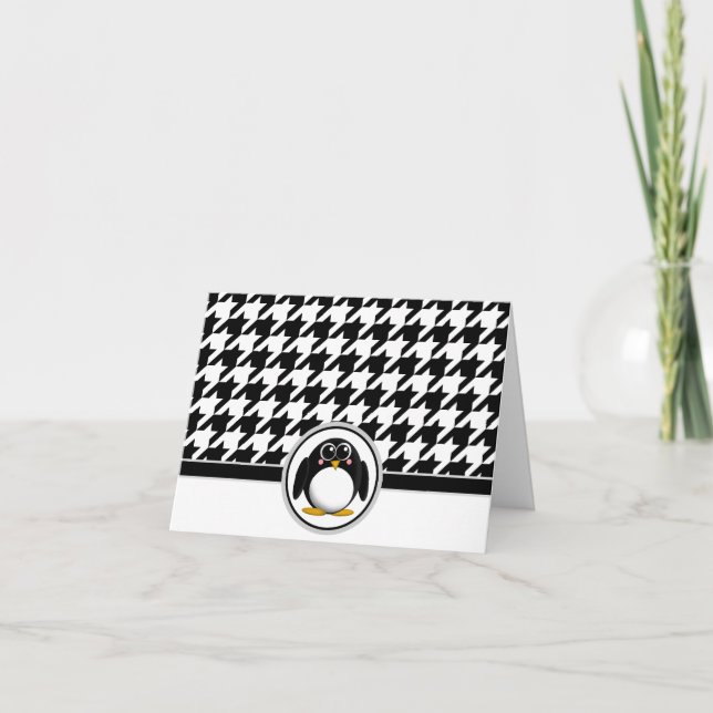 Admin Penguin Black & White Houndstooth-kort Tack Kort (Framsida)