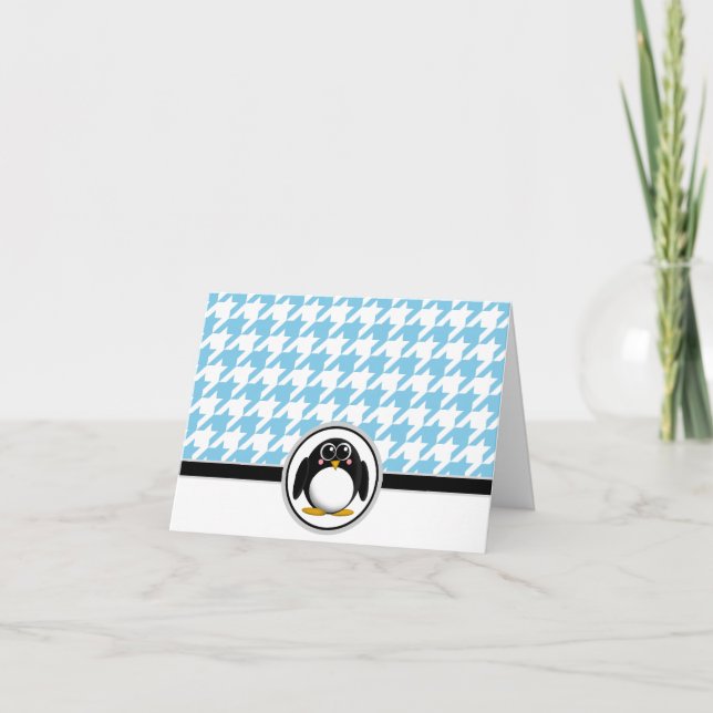 Admin Penguin Blue & White Houndstooth Cards Tack Kort (Framsida)