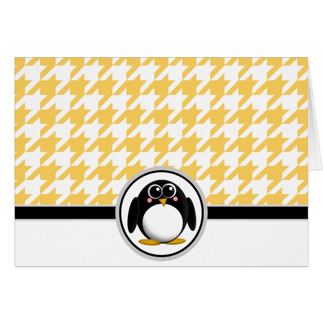 Admin Penguin Gult & White Houndstooth Cards OBS Kort (Framsidan Horizontal)