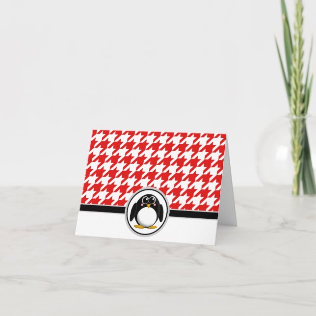 Admin Penguin Red & White Houndstooth Cards Tack Kort (Framsida)