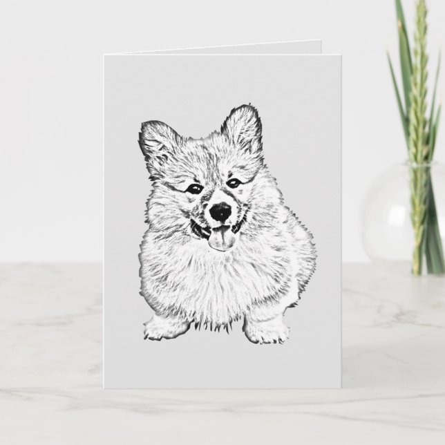 Adminstrerat svartvitt Welsh Corgi-hälsningskort Kort (Framsida)