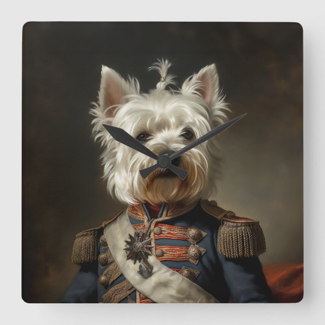Admiral Väster Highland Terrier Fyrkantig Klocka (Framsida)