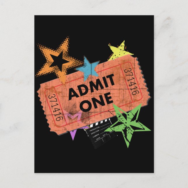 ADMIT ONE MOVIE BILJETT VYKORT (Framsida)