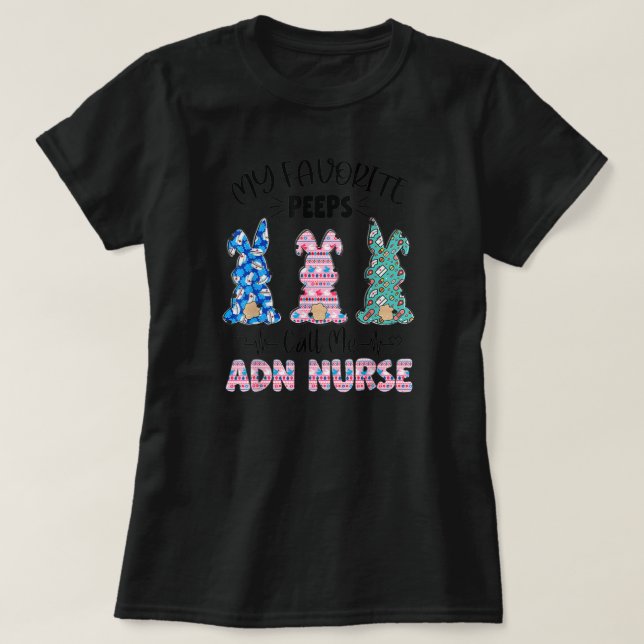 ADN Nurse Blommigt Bunnies Nurse Påsk  T Shirt (Design framsida)