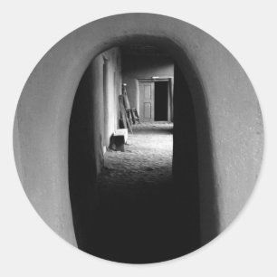 Adobe Doorway Architecture Black & White Photo Runt Klistermärke