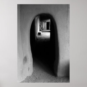Adobe-dörrarkitektur Svart & Vitt Foto Poster