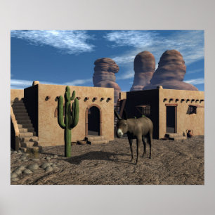 Adobe Dwellings och Burro Poster