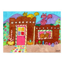 Adobe Gingerword House med Cats Folk Art
